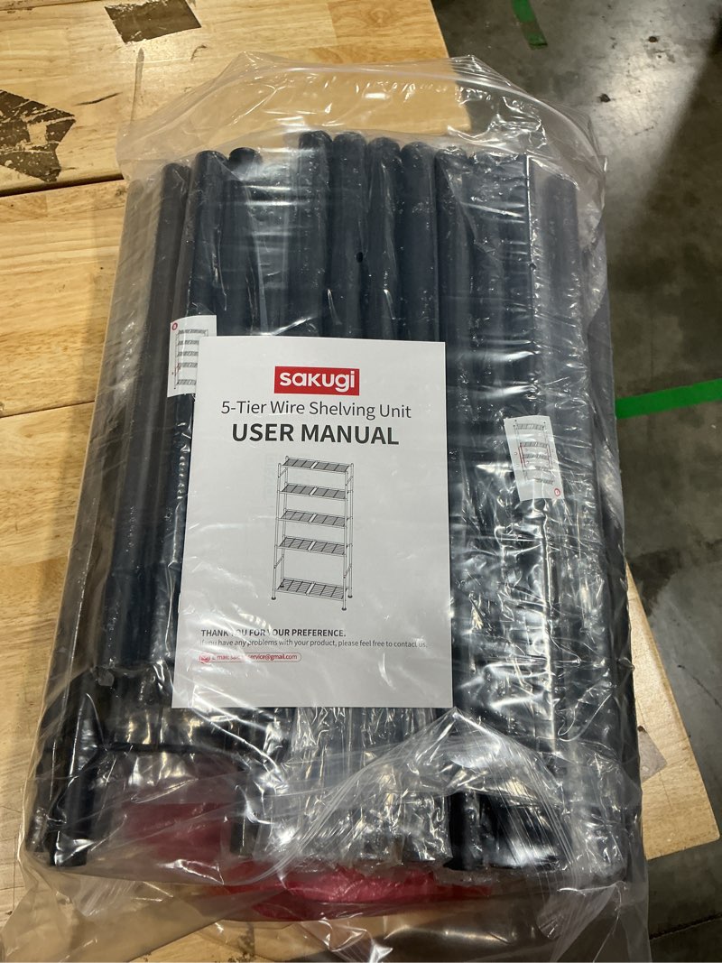 Condition photo showing Good Condition for sakugi storage shelves - 5-tier metal storage shelves with wall anchoring kit & leveling feet, sturdy steel shelf organizer for kitchen, laundry room, bathroom, 23.6" x 13.7" x 59", black black 23.6" x 13.7" x 59"(5t)