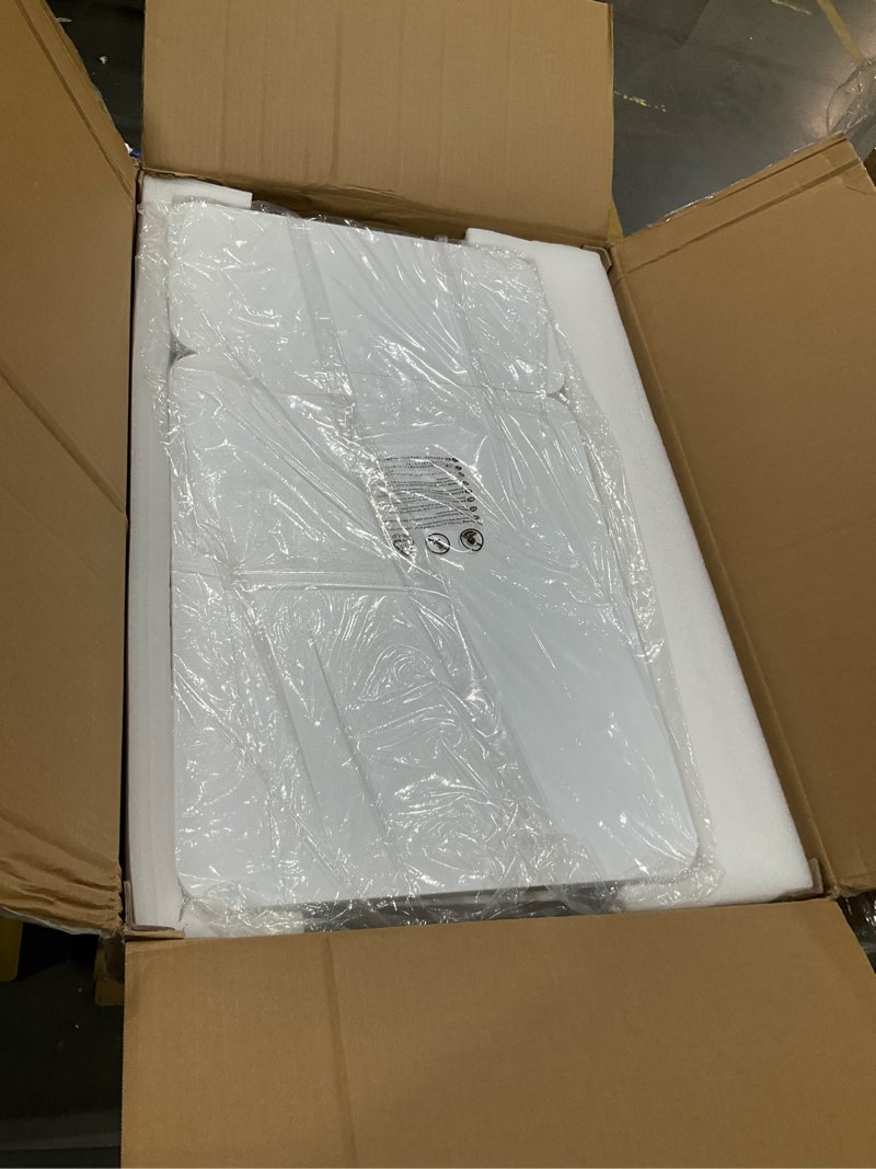 Condition photo showing Good Condition for adjustable tilt overbed table with hidden wheels, mobile standing laptop desk, portable pneumatic computer cart, rolling medical bed side table for hospital and home use, white