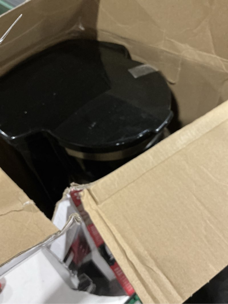 Condition photo showing As Is for black+decker 12-cup digital coffee maker, programmable, washable basket filter, sneak-a-cup, auto brew, water window, keep hot plate, black