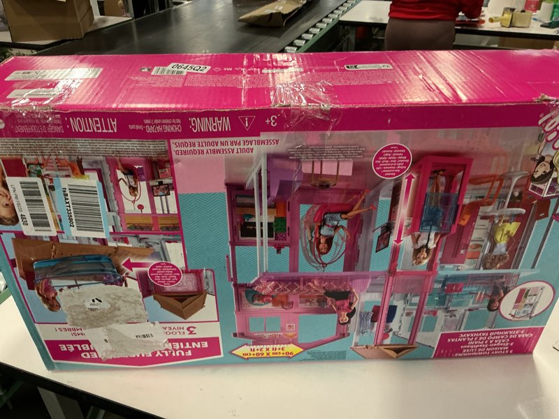 Condition photo showing Good Condition for Barbie 3-Story Townhouse Dollhouse with Elevator, Swing Chair, Furniture and Accessories, Fold for P