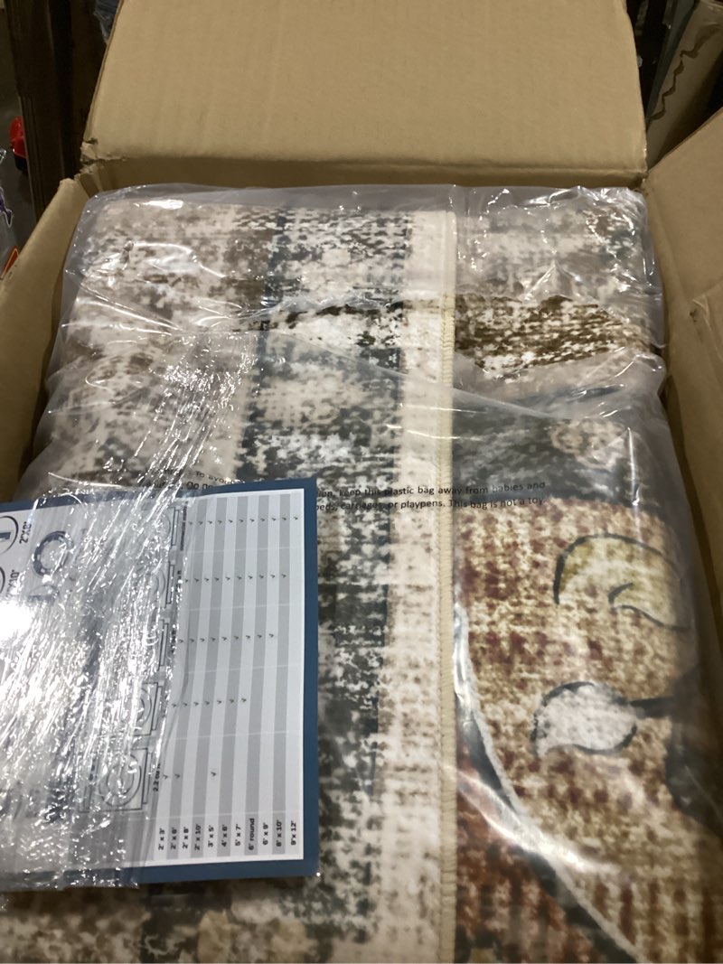 Condition photo showing Good Condition for releany area rugs 9'x12' washable non-slip, floral vintage distress print pattern medallion carpet for living room bedroom dining room, brick red rust neutral brown burnt orange green brick/brown/green 9' x 12' (rectangular)