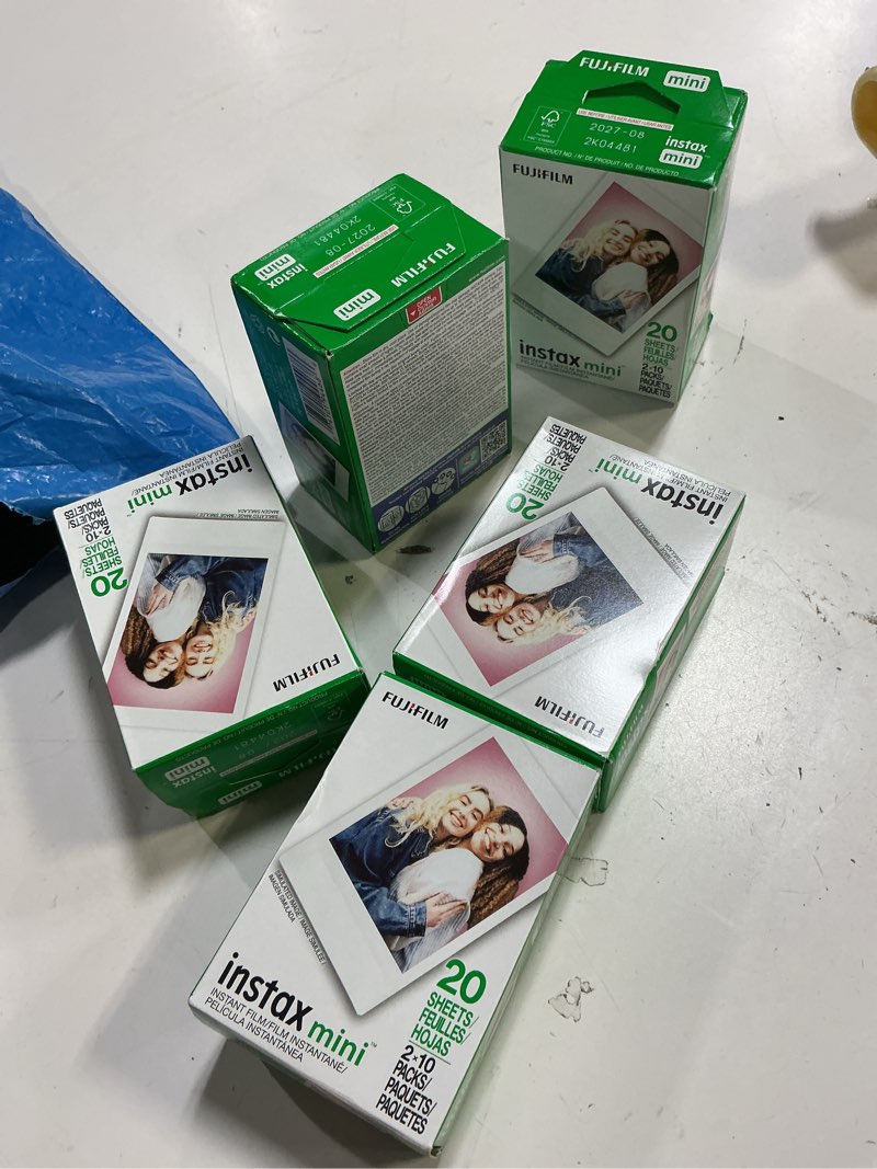 Condition photo showing New/Like New for fujifilm instax mini film iso 800, six twin packs 120 exp total compatible with instax mini evo, 12, 11, 9 models, includes balveli premium microfiber cleaning cloth