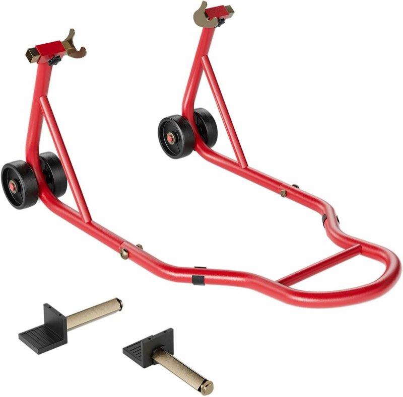 SPECSTAR Motorcycle Stand, 441 Lbs Capacity Rear Wheel Lift with U+L Adjustable Swingarm Spool, Heavy Duty Paddock Stand for BMW Suzuki Yamaha Honda Kawasaki, Red