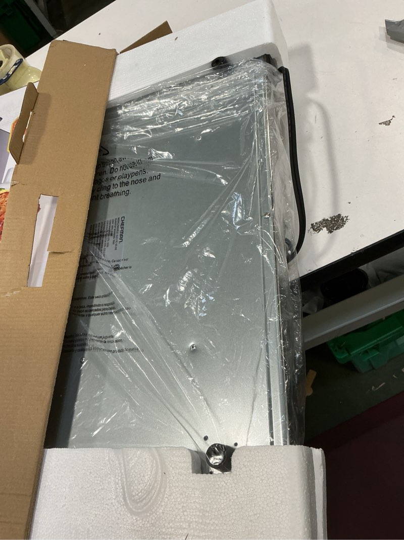 Condition photo showing New/Like New for Chefman Electric Warming Tray with Adjustable Temperature Control, Perfect For Buffets, Restaurants, Parties, Events, and Home Dinners, Glass Top Extra Large 21” x 16” Surface Keeps Food Hot – Black Stainless Large - 21" x 16"