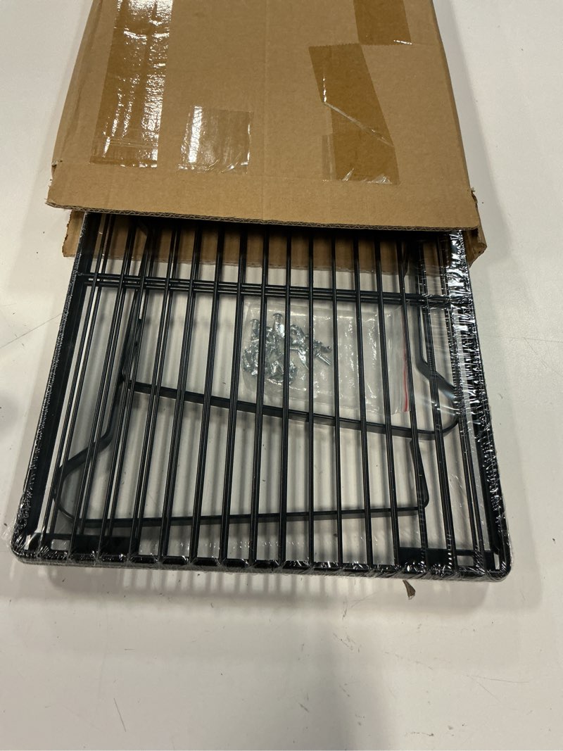 Condition photo showing New/Like New for extendable metal wire shelf organizer - adjustable 15-24.4in length, stackable storage rack for kitchen/pantry/bathroom/shoe cabinet/tool closet (1,black) black 1 pack
