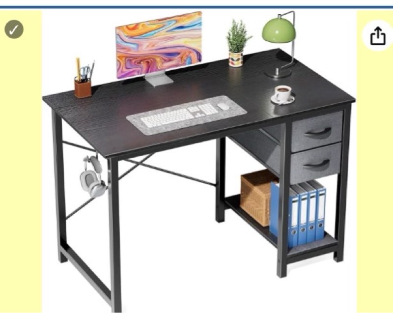 sweetcrispy 40 inches computer desk with drawers, home office writing desk with x-shaped reinforcement, modern study work table with side hook, sturdy metal frame, black