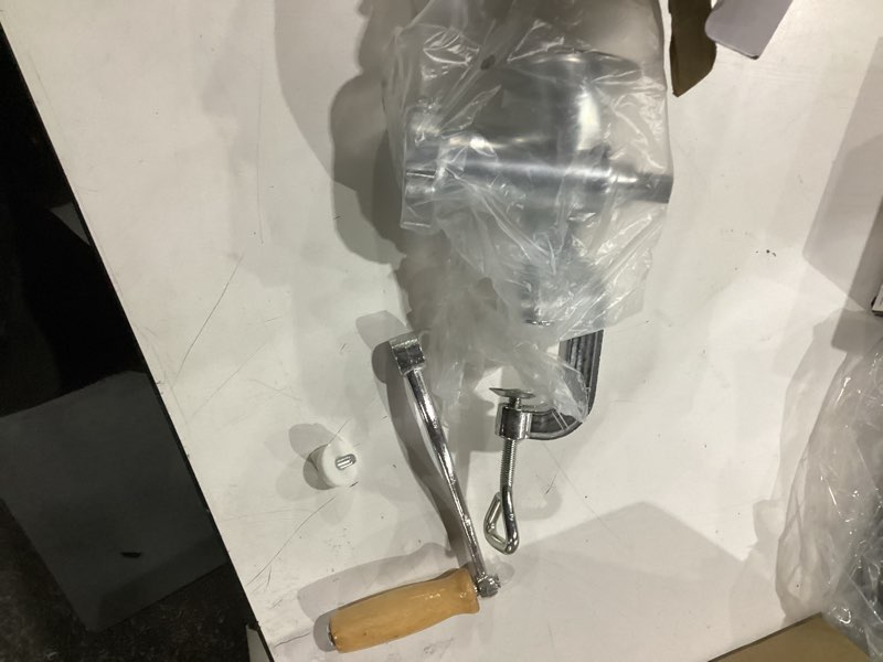 Condition photo showing Good Condition for manual meat grinder, heavy duty aluminum alloy hand meat grinder with table clamp, meat mincer sausage maker for beef pepper mushroom