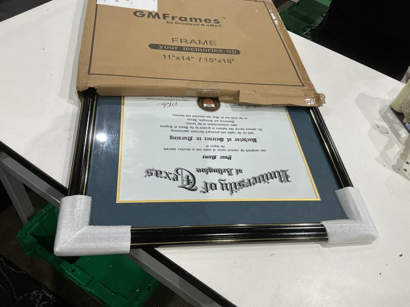 Condition photo showing Good Condition for graduationmall 11x14 diploma frame with navy over gold mat or display 15x18 certificate without mat,solid wood & tempered glass,glossy black finish with gold trim black with gold trim / blue gold mat 15x18 or 11x14 with mat
