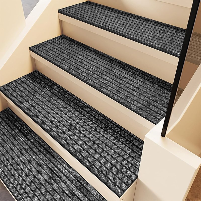 Indoor/Outdoor Stair Mats Non-Slip Weather Resistant, Carpet Stair Treads Cuttable/Washable, Rubber Bottom Stair Treads for Wooden Steps/Concrete Steps/Metal Stairs, 14pcs Soft Comfortable Stair Mats (