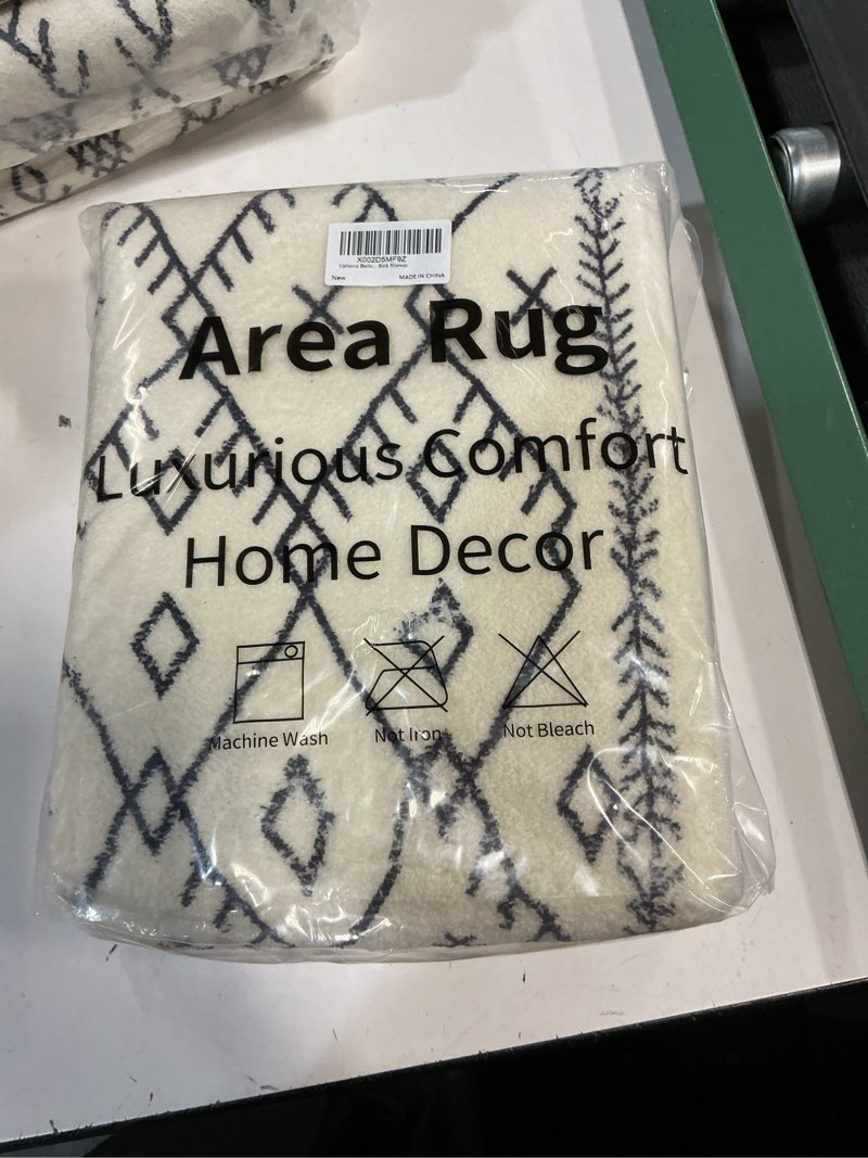 Condition photo showing New/Like New for Uphome Bathroom Runner Rug 18x47 inch Boho Long Bath Mat Non-Slip Moroccan Geometric Farmhouse Bath Rug Soft Velvet Machine Washable Floor Mats for Bathtub Sink Shower 18x47 inch Beige