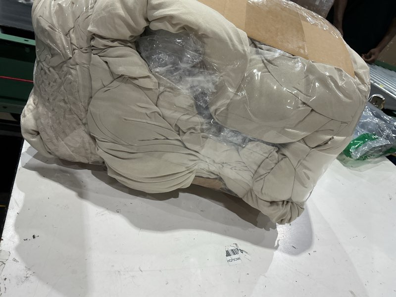 Condition photo showing As Is for phf ultra soft waffle weave comforter set king size, 3 pieces lightweight breathable comfy bedding set, comfy textured 1 comforter with 2 pillow shams, linen king linen
