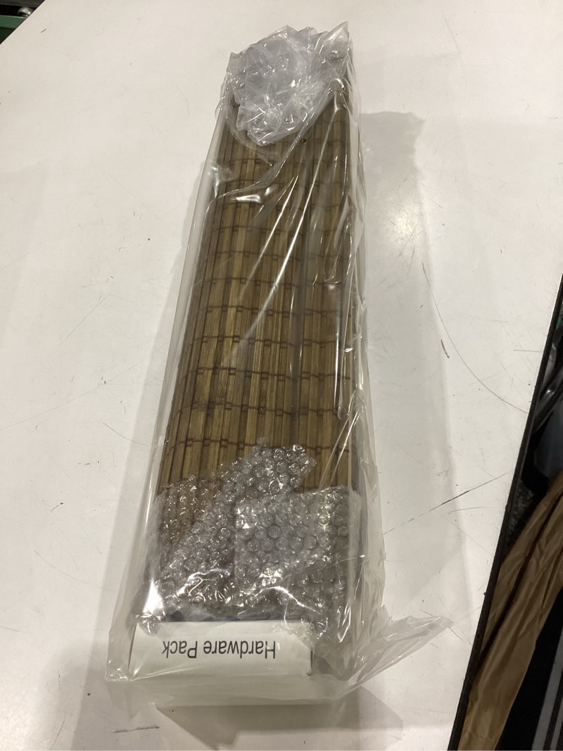 Condition photo showing New/Like New for lazblinds cordless bamboo roman shades, privacy blinds for interior windows, room darkening roll up bamboo blinds for home & patio, 20" w x 64" h, highfield teak pricacy - highfield teak 20" w x 64" h