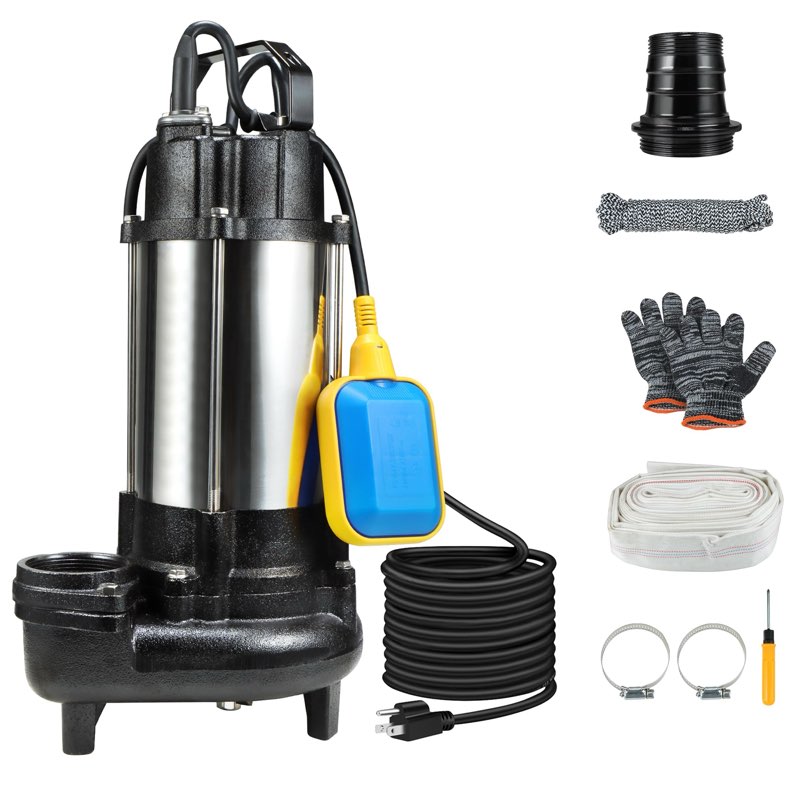 nlieopda 1hp sewage grinder sump pump, submersible effluent pumps 110v 6400 gph auto float switch, c