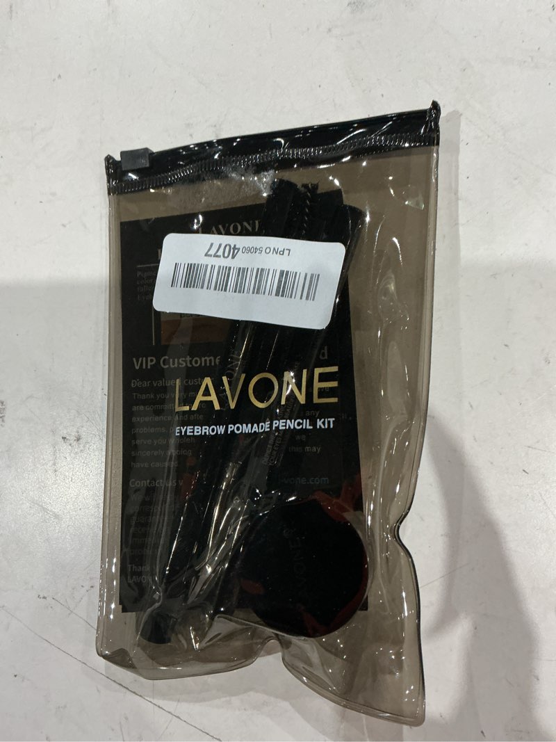 Condition photo showing As Is for lavone makeup kit with eyebrow stamp pencil, waterproof brow pencil & pomade, eyeliner, dual-ended eyebrow brush, dark brown