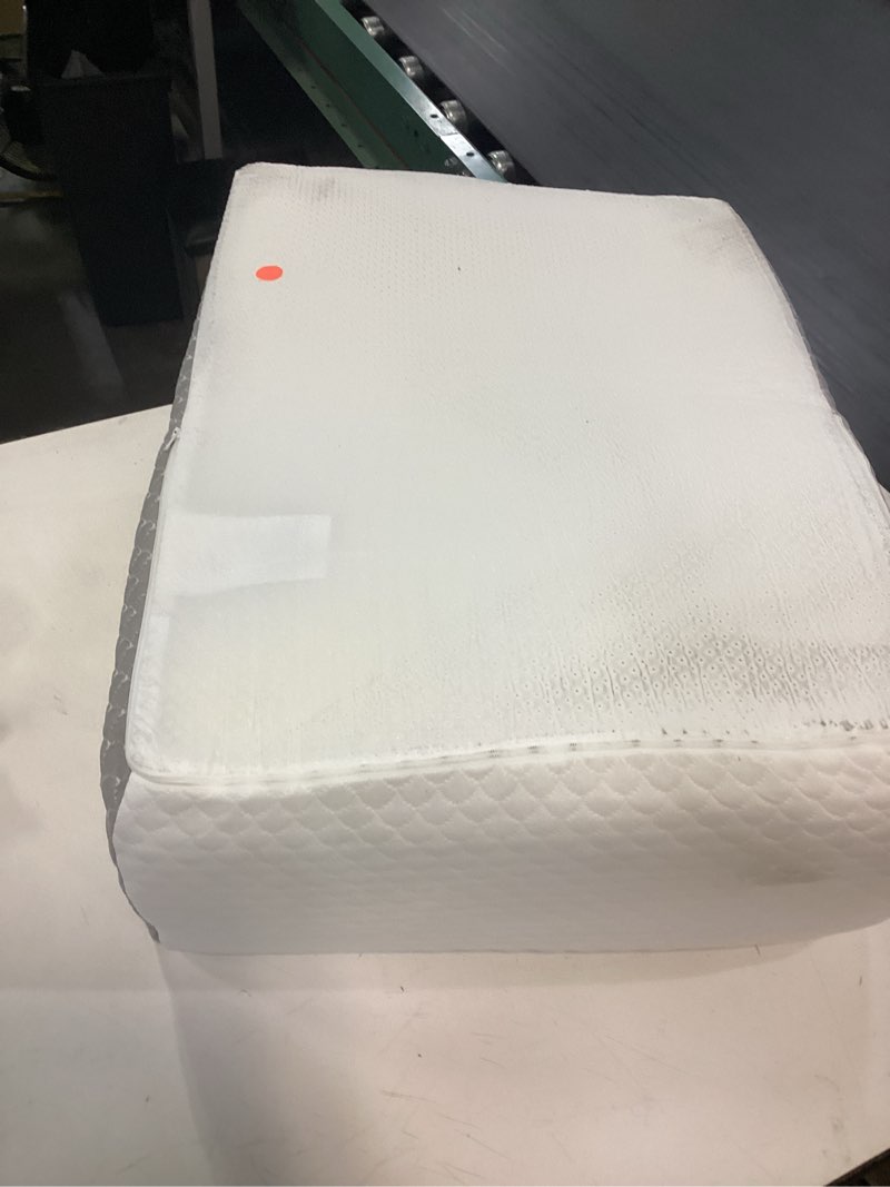 Condition photo showing As Is for Leg Pillow Elevation Blood Circulation, Leg Wedge for Elevation for Swelling, Leg Elevating Pillow for After Surgery, Memory Foam Foot Knee Pillow for Back Sleeping 23.6×16.8×8 Inch White/Grey 23.6*16.8*8 Inch White/Grey