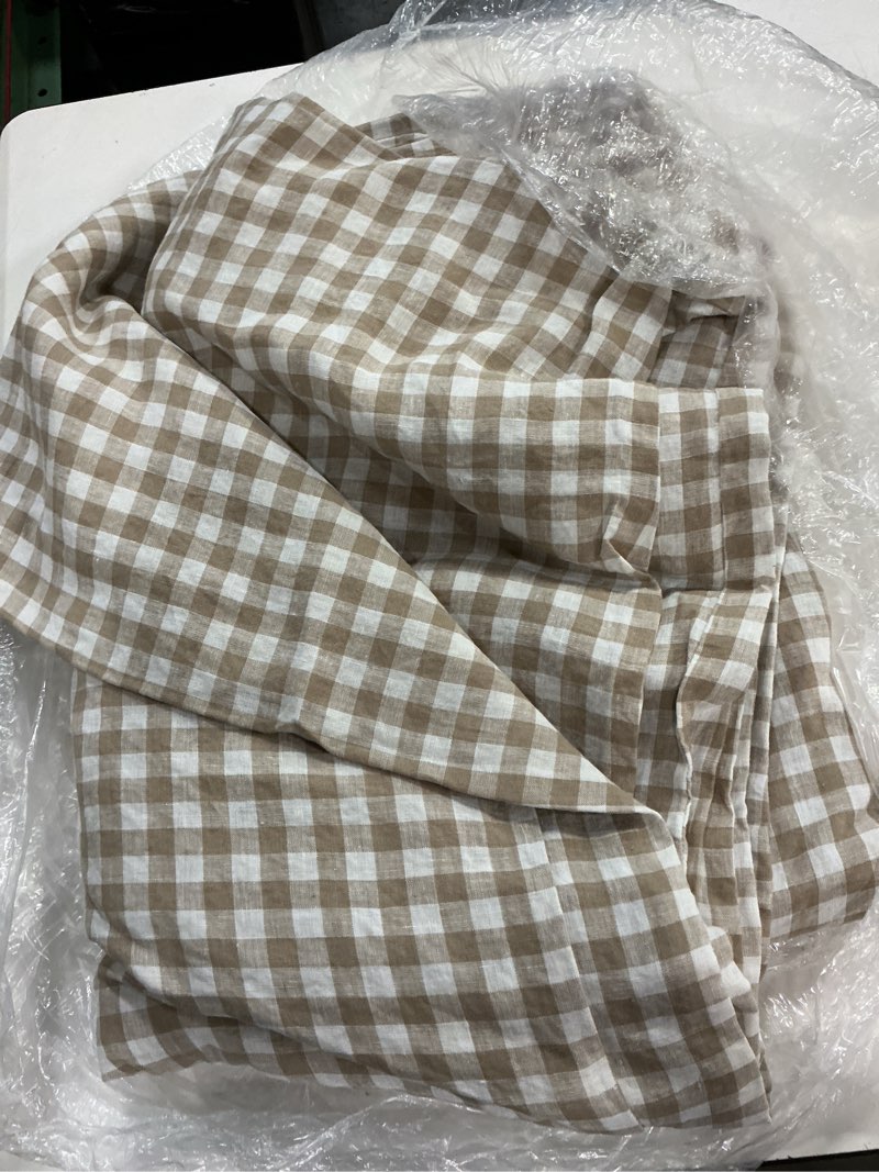 Condition photo showing Good Condition for quince european linen gingham duvet cover without sham set cafe color king/calking