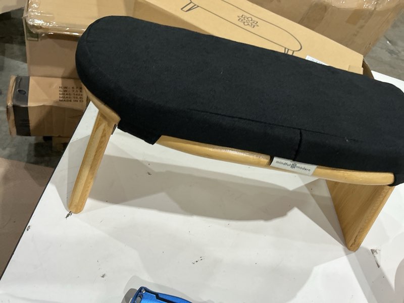 Condition photo showing Good Condition for mindful modern folding meditation bench - bamboo kneeling stool w/locking magnetic hinges - prayer kneeler seiza chair w/soft pillow & travel bag with pillow
