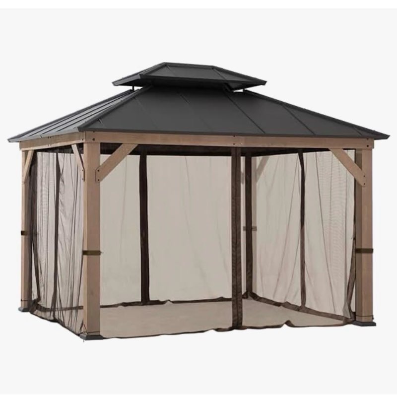 sunjoy replacement mosquito netting panels,waterproof 4-panels screen walls for 10 x 12 ft gazebo, patio & backyard protection, brown