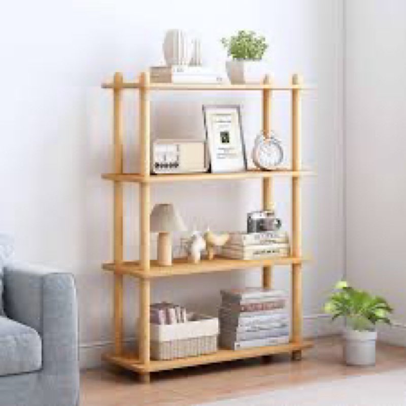 IOTXY 4-Tier Wooden Shelf Bookcase - Modern Open Bookshelf, Free Standing Storage Rack, Multifunctional Display Stand for Home and Office, White, Rectangle 4-Tier White