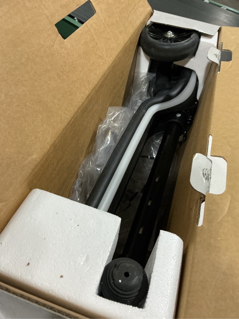 Condition photo showing As Is for hover-1 chroma folding kick scooter for kids with multicolor wheel lights, 3” front wheels, rear foot brake, and 110 lb weight capacity black