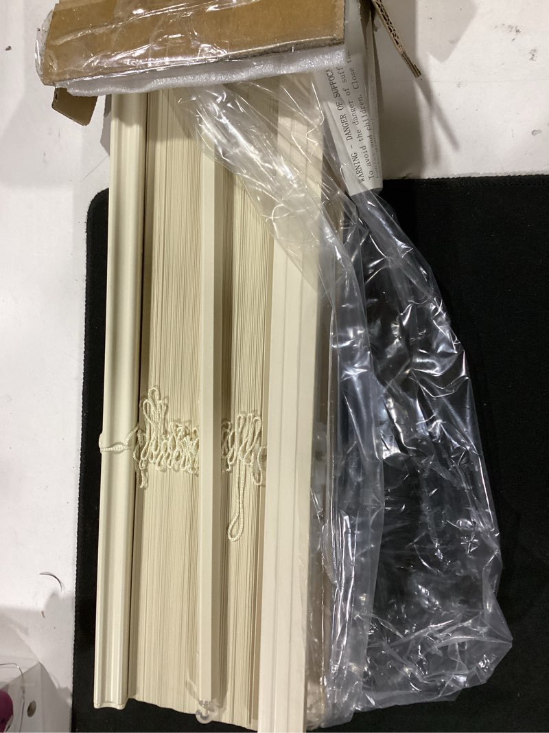 Condition photo showing Good Condition for unishades blinds for indoor windows 1" vinyl l-shaped slats cordless mini blinds for home, 20" w × 64" h - beige beige 20" w × 64" h