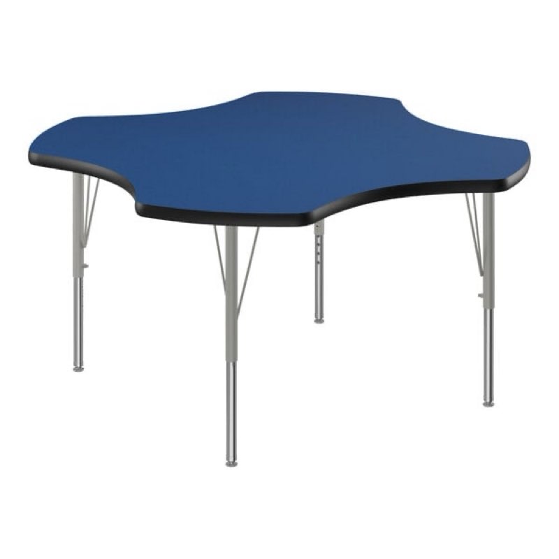 Correll 48\" Clover Shaped Classroom Activity Table, Height Adjustable (19\"-29\") Blue Top, Black Edge INCOMPLETE top only 