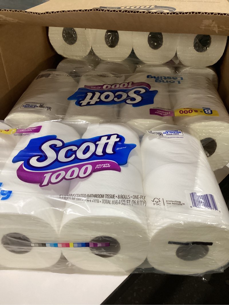 Condition photo showing New/Like New for Scott 1000 Trusted Clean Toilet Paper, 32 Rolls, Septic-Safe, 1-Ply Toilet Tissue Regular 1000 Sheets (Pack of 32)