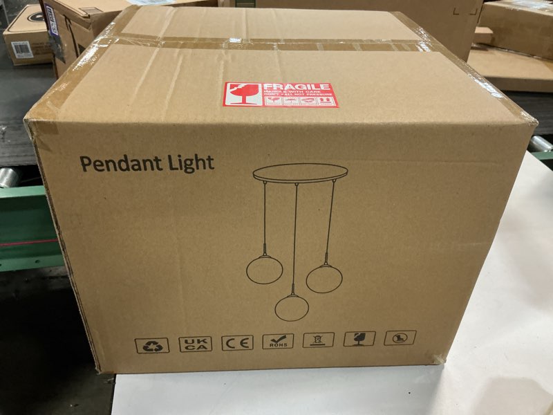 Condition photo showing New/Like New for Pendant Lights Modern Crystal Chandeliers Hanging Light Fixture for Kitchen Island Sphere Pendant Light,Adjustable Chandelier for Dining Room,Foyer,Living Room Entryway Gray 3 Lights