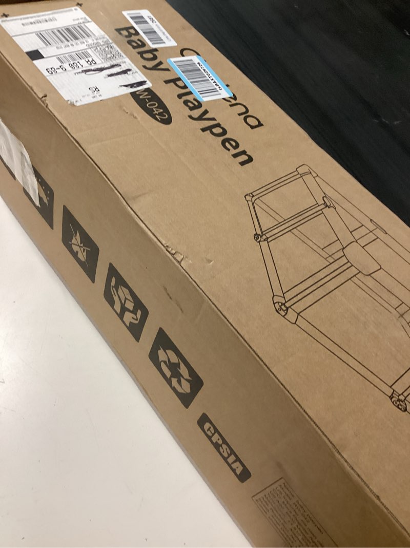 Condition photo showing New/Like New for foldable baby playpen, 59x59 foldable play pen for babies and toddlers, portable playpen indoor outdoor, kids safety area travel play yard with storage bag grey grey 59"×59"