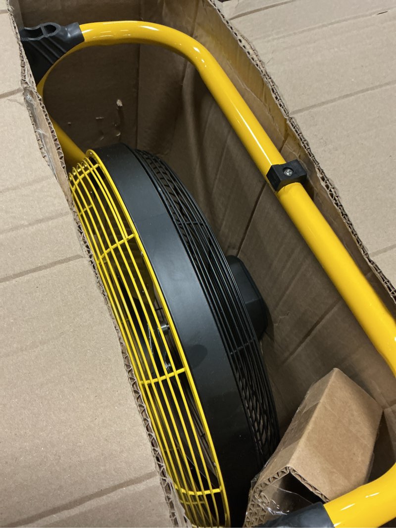 Condition photo showing As Is for 12 inch high velocity floor fan, heavy duty metal industrial fans with 3 speeds, portable fan with adjustable 360° head tilt 12 inch(ac)