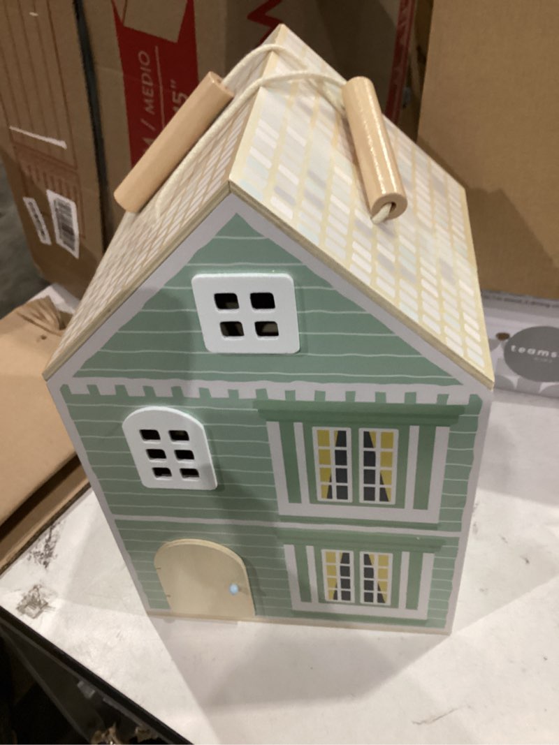 Condition photo showing Good Condition for olivia's little world folding wooden dollhouse – 3-story portable playhouse with furniture, family figures & pet, built-in carry handle, compact fold-up design toy for ages 3+ traditional
