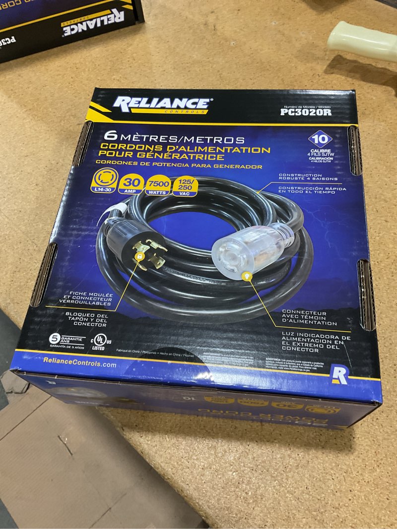 Condition photo showing New/Like New for reliance controls pc3020 pc3020k generator power cord, no size, black