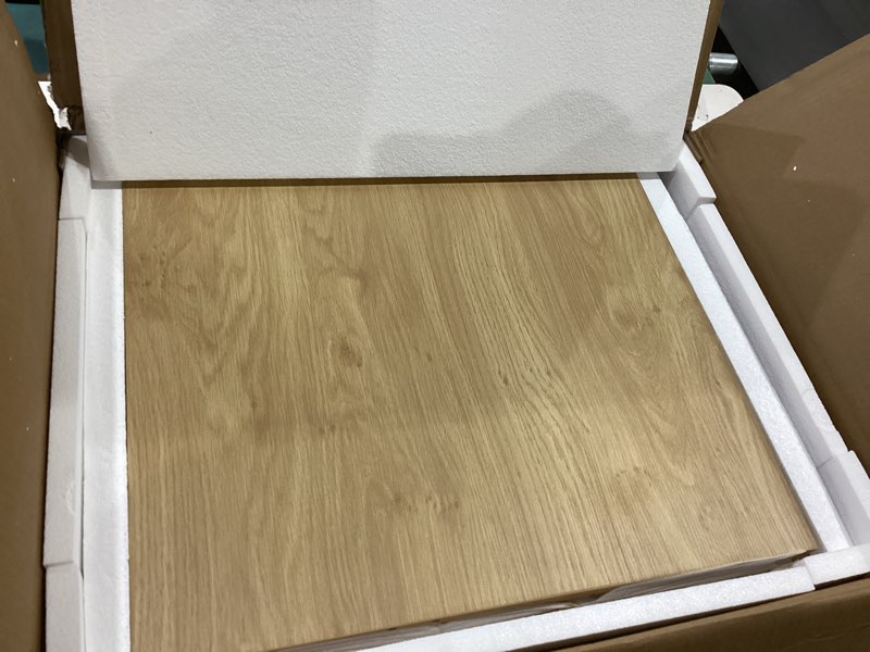 Condition photo showing Good Condition for Huuger Narrow End Table with Charging Station, USB-C Port, Fluted Nightstand with Storage Cabinet, Back Rack, Side Table for Small Spaces, 13.4 × 23.6 Inch Night Stand with Storage, Natural 1 Natural Wood