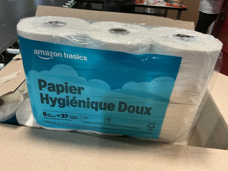 Condition photo showing New/Like New for amazon basics 2-ply soft toilet paper, 30 rolls (5 packs of 6), 350 sheets per roll, septic safe, equivalent to 185 regular rolls 350 sheet (pack of 30)