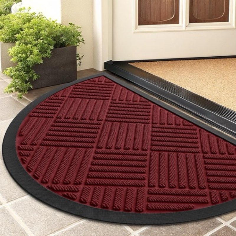 smiry half circle front door mat outside entrance, heavy duty sturdy natural rubber doormat, trap di