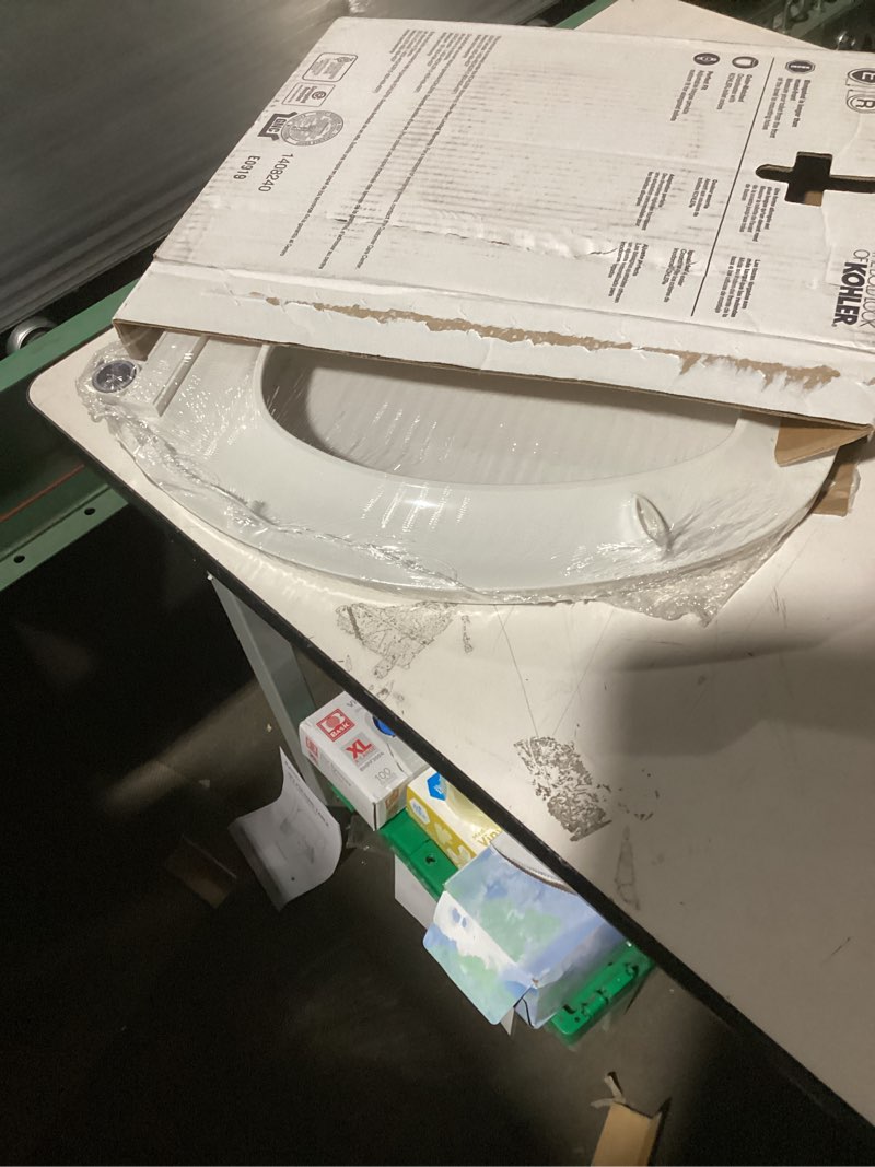 Condition photo showing New/Like New for kohler 4636-rl-0 cachet readylatch elongated toilet seat slow close, soft close toilet seat quiet lid, contoured grip-tight bumpers installation hardware, apartment essentials, white white elongated ready latch