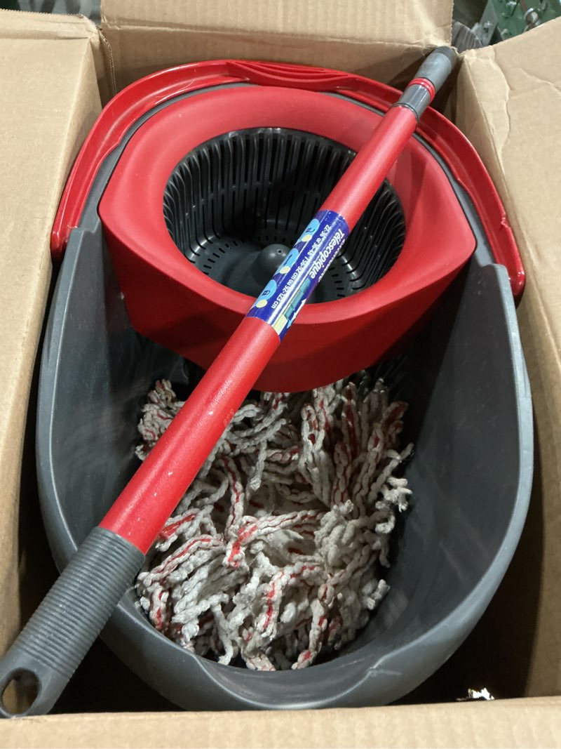 Condition photo showing As Is for O-Cedar EasyWring Microfiber Spin Mop, Bucket Floor Cleaning System, Red, Gray, Standard Easywring Spin Mop & Bucket