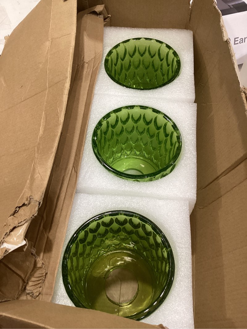 Condition photo showing Good Condition for Bathroom Vanity Light, Gold Wall Fixture Over Mirror, Green Glass Shade Lighting with Bulbs Included for Bedroom & Living Room,3-Lights Green+Gold 3-Lights