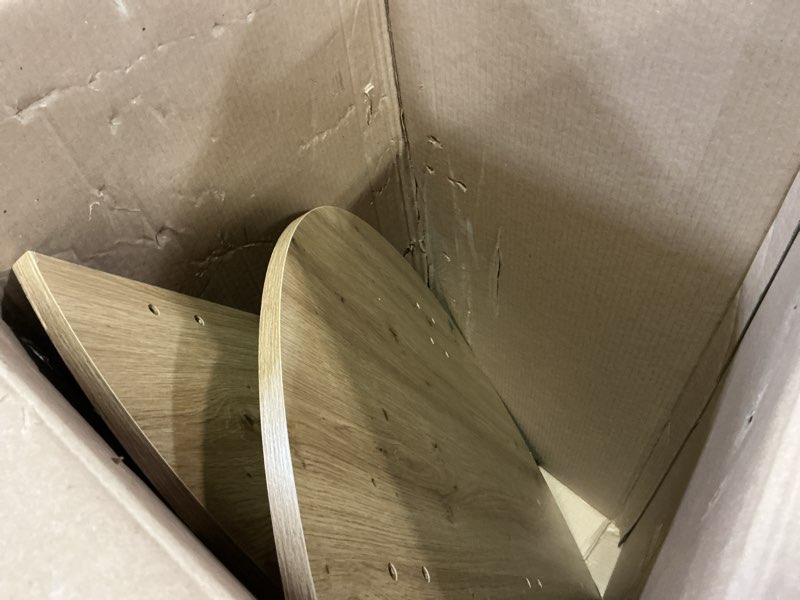 Condition photo showing As Is for mechyin round dining table for 4, 42 inch farmhouse kitchen table with storage, rustic wooden circle dinner pedestal table with metal legs, space saving kitchen & dining room furniture, natural wood 8-natural wood 42 inch