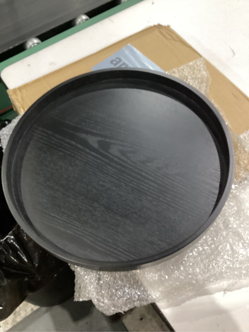 Condition photo showing New/Like New for 16 inch round solid wood serving tray extra large tea coffee snack food meals serving plate non-slip kitchen party bar server ottoman tray breakfast tray with raised edges heavy duty edition black black 16"