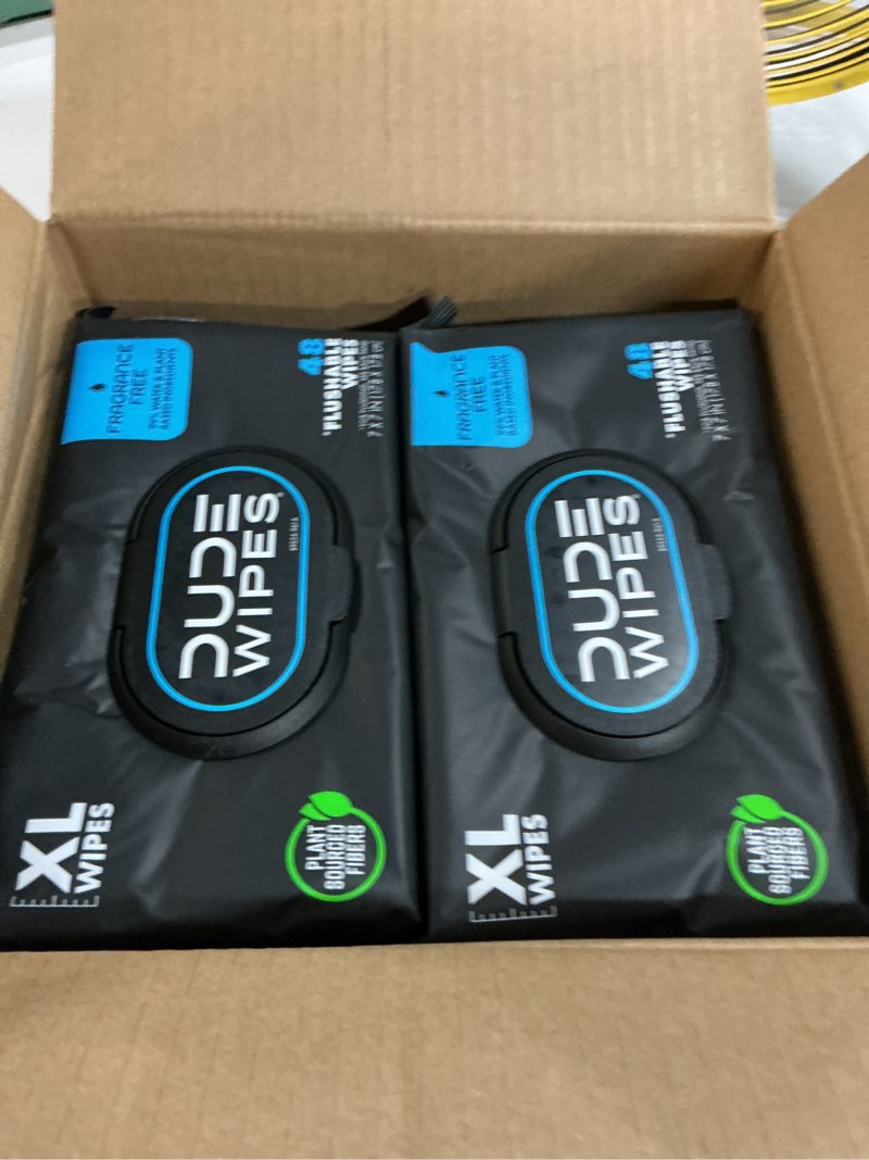 Condition photo showing New/Like New for dude wipes unscented flushable wipes - extra-large adult wet wipes for sensitive skin - 6 pack (288 count) - infused with vitamin e and aloe - septic and sewer safe fragrance free 48 count (pack of 6)