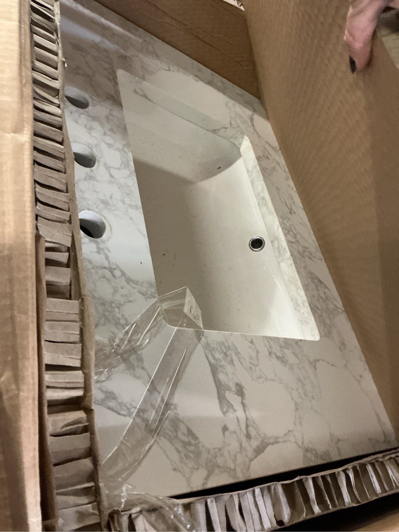 Condition photo showing As Is for Beckett 30" Free Standing Single Basin Vanity Set with Cabinet and Cultured Marble Vanity Top