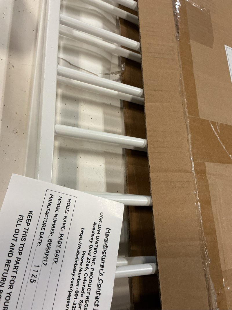 Condition photo showing Good Condition for babelio baby gate for stairs, kitchen & doorways, 26-43" w 28" h no bottom bar| easy installation| one-handed operation| auto-close| hardware mount (drill needed) safety dog/pet gate indoor (white) *white 28" h, 26-43" w-standard