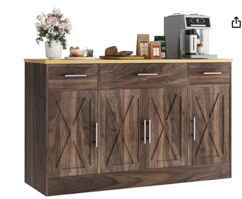  Vongrasig 53' Large Sideboard Cabinet with 4 Doors and 3 Drawers, Farmhouse Buffet Table Coffee Bar Kitchen Storage Cabinet, Wood Cabinet for Kitchen, Dining Room, Rustic Brown