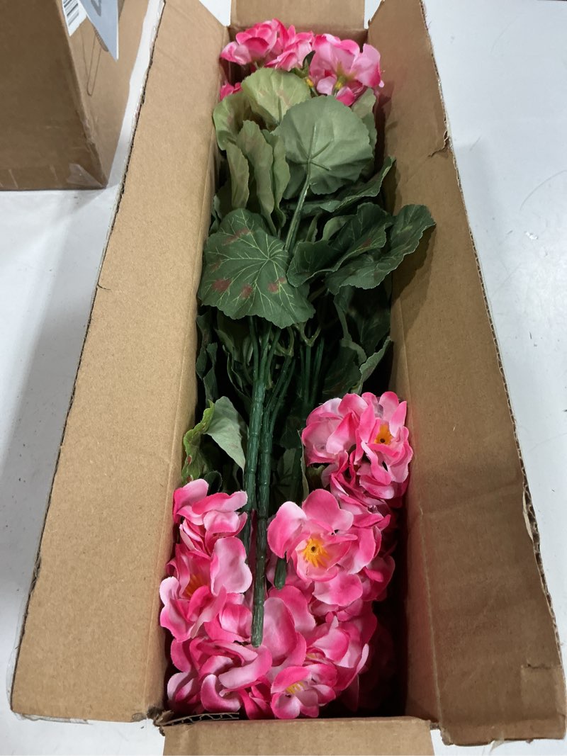 Condition photo showing Good Condition for fake geraniums artificial flowers for outdoors outside, 6 bundles pink silk geraniums fake flowers plants uv resistant realistic faux flowers for outdoor planters garden balcony yard porch indoor