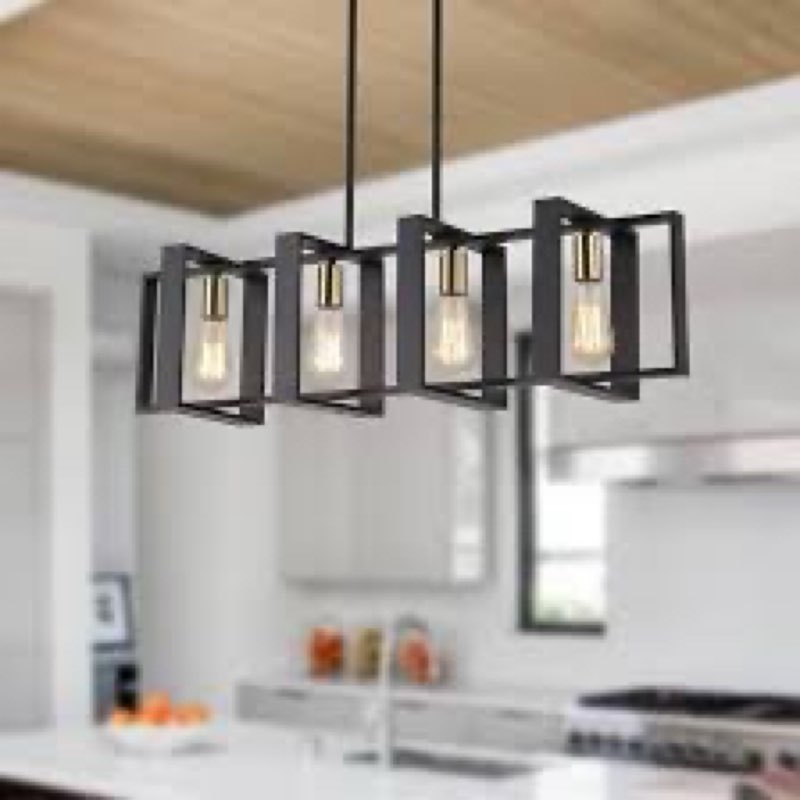 4-Light Kitchen Island Lighting Square / Rectangle Chandelier for Dining Room