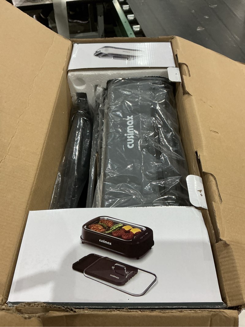 Condition photo showing Good Condition for cusimax smokeless grill, electric indoor grill, 1500w korean bbq grill with non-stick removable grill/griddle plate, led smart display & tempered glass lid, grey indoor grill double grill plates