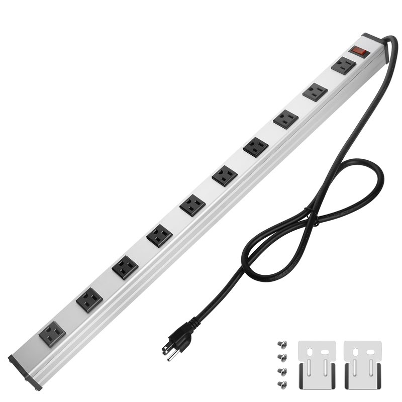 10 Outlet Plugs Heavy Duty Metal Power Strip, Aluminum Workshop Socket with 4FT Long Cord and Power 