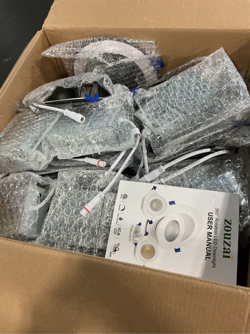 Condition photo showing Good Condition for zouzai 12 pack 6 inch 5cct black gimbal led recessed lights, 360°+90° adjustable directional recessed lighting, 2700k-5000k dimmable retrofit eyeball canless lights with jbox, etl&energy star black-6 inch 12 pack
