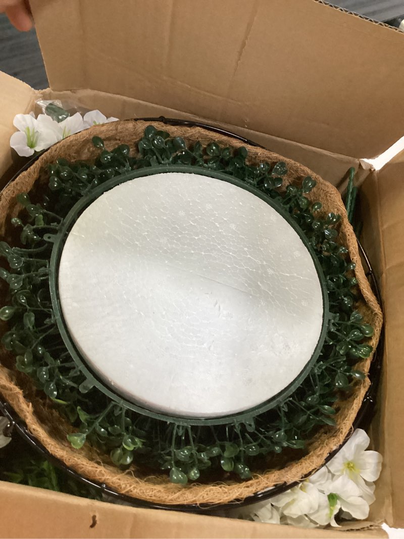 Condition photo showing New/Like New for inspring artificial faux hanging flowers plants basket for outdoors, uv resistant white fake silk morning glory realistic petunia outdoor hanging flowers for outside patio porch garden home decor